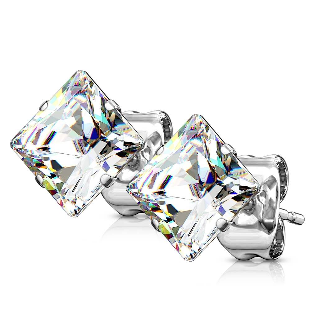 Princess Cut Square CZ Stud Earrings - Surgical Steel