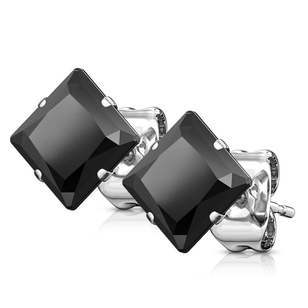 Princess Cut Square CZ Stud Earrings - Surgical Steel