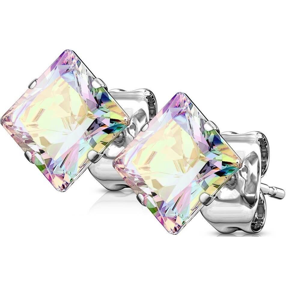 Princess Cut Square CZ Stud Earrings - Surgical Steel