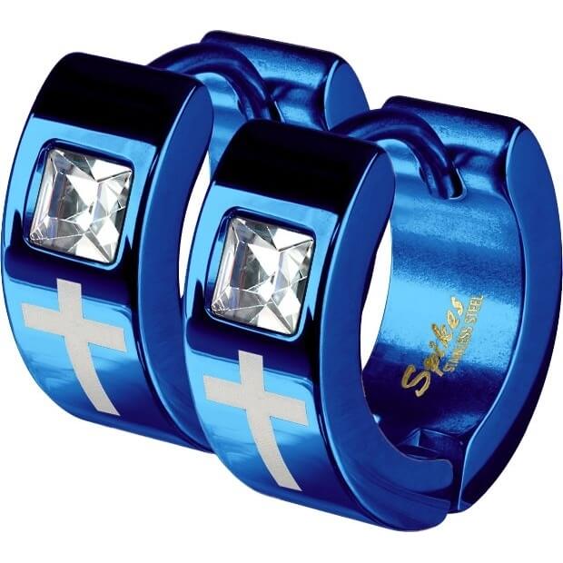 Laser Etched Cross Square Gem Stud Earrings