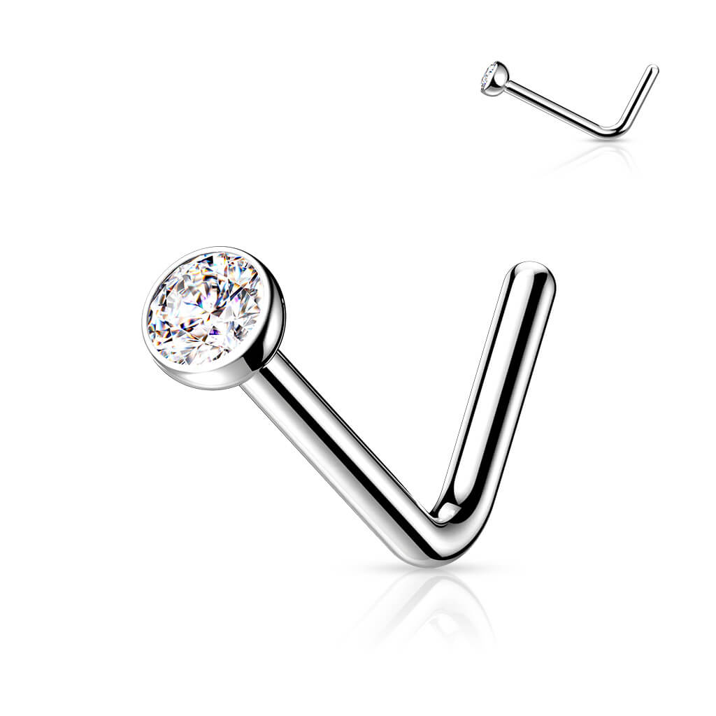 Titanium Bezeled Clear Gem Nose Stud