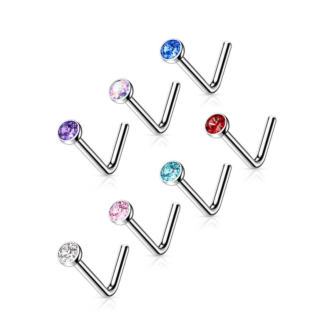 Titanium Bezeled Clear Gem Nose Stud