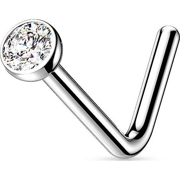 Titanium Bezeled Clear Gem Nose Stud