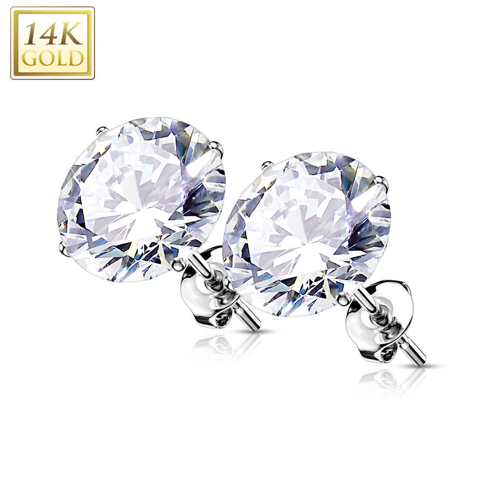 14K Gold Round Prong-Set CZ Stud Earrings