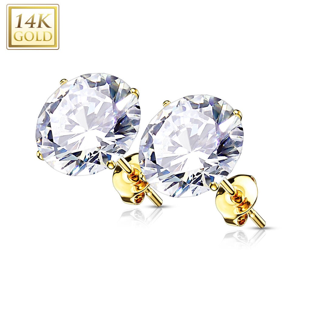14K Gold Round Prong-Set CZ Stud Earrings