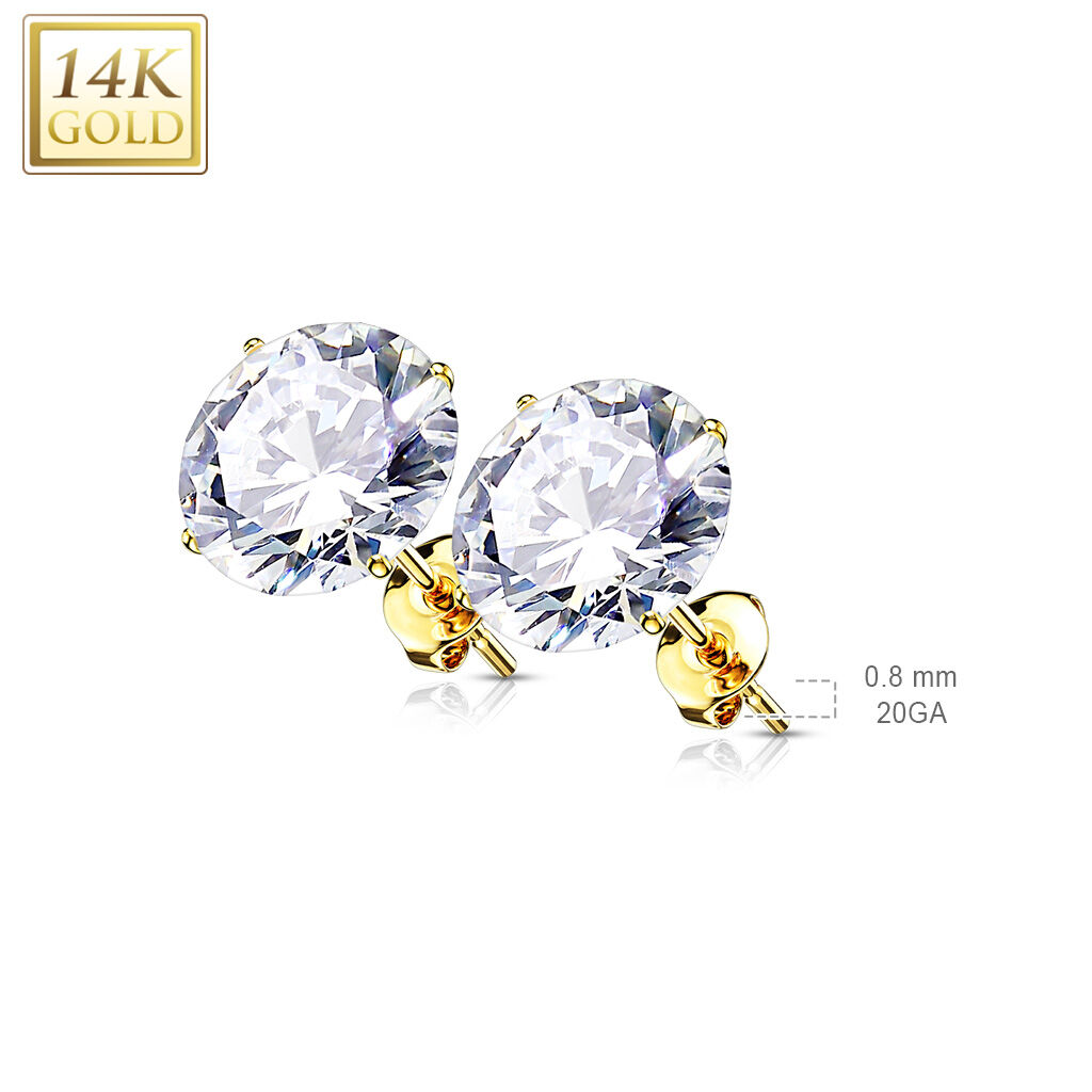 14K Gold Round Prong-Set CZ Stud Earrings