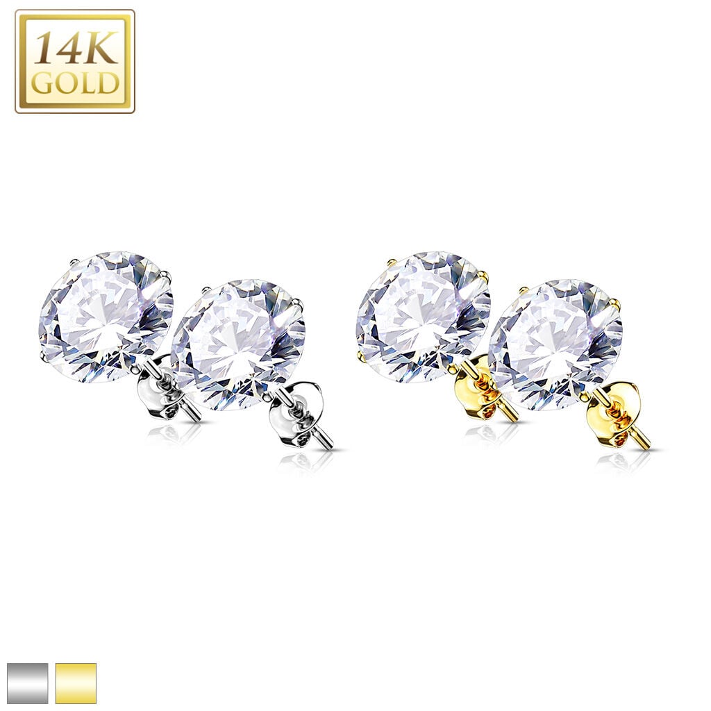 14K Gold Round Prong-Set CZ Stud Earrings