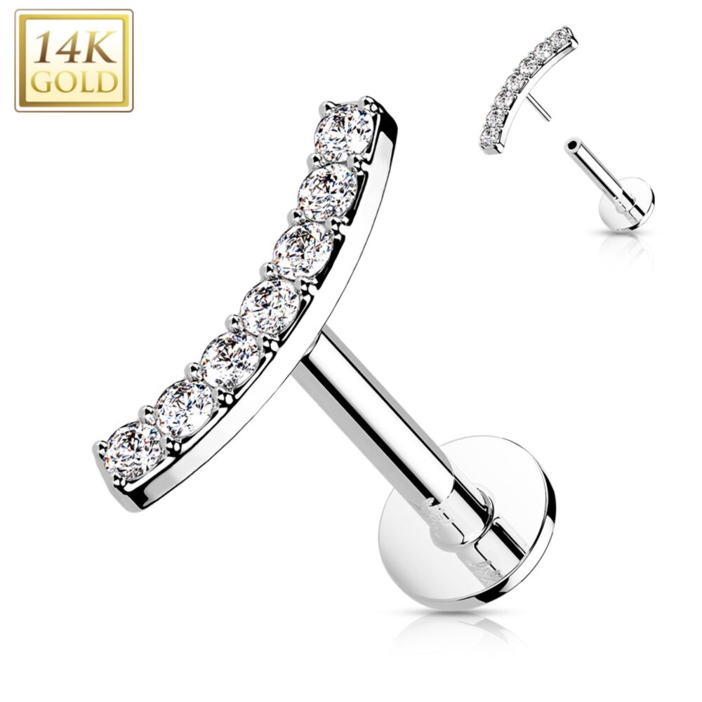 14K Gold CZ Pavé Curved Top Threadless Flat Back Stud