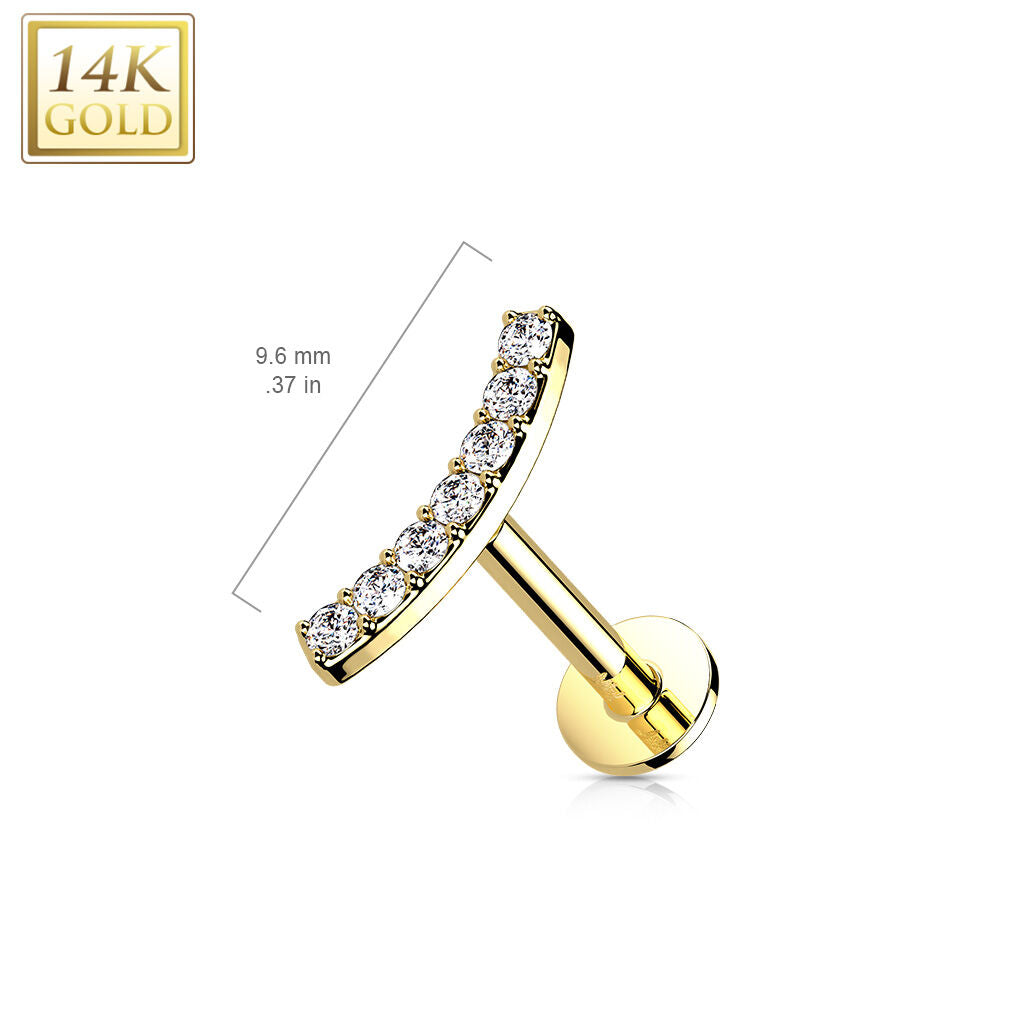 14K Gold CZ Pavé Curved Top Threadless Flat Back Stud