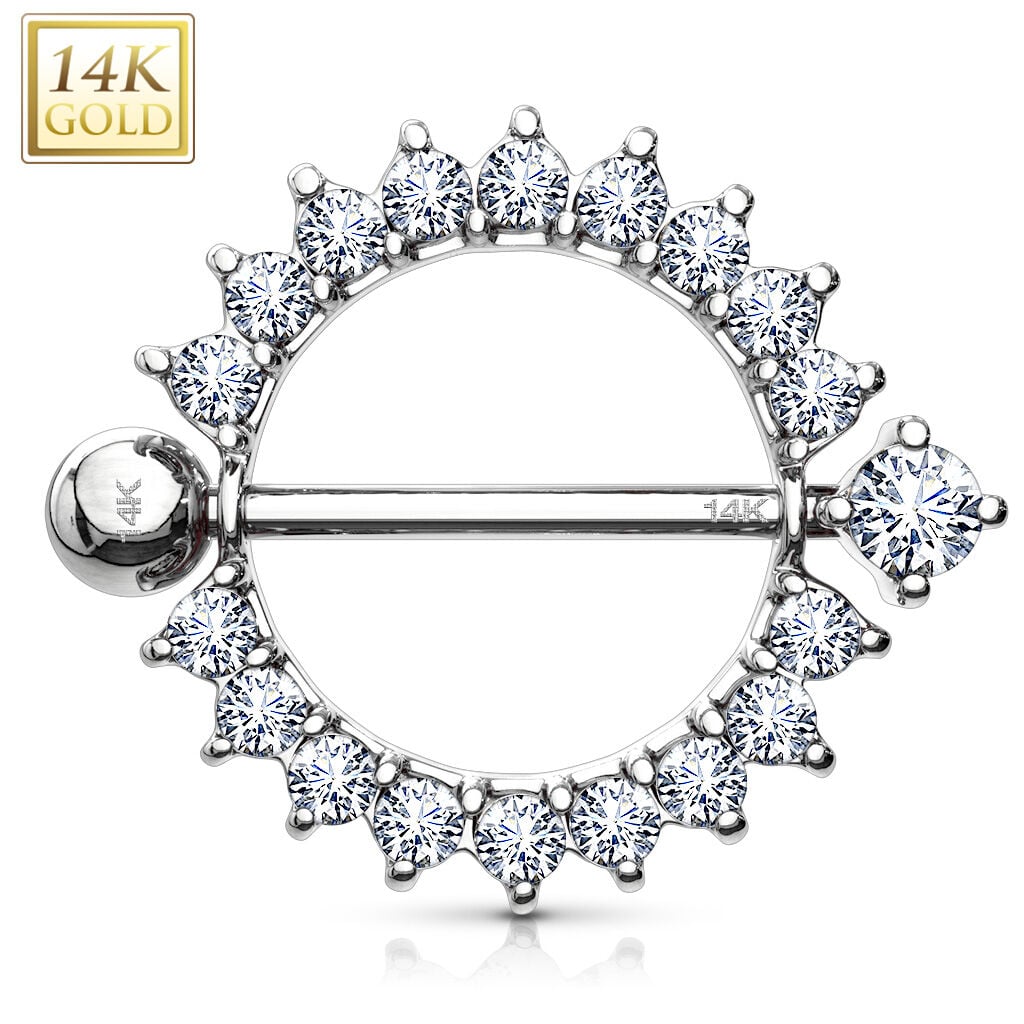 14K Gold Sunburst Multi CZ Nipple Shield