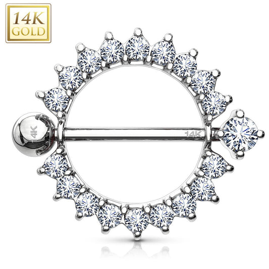 14K Gold Sunburst Multi CZ Nipple Shield