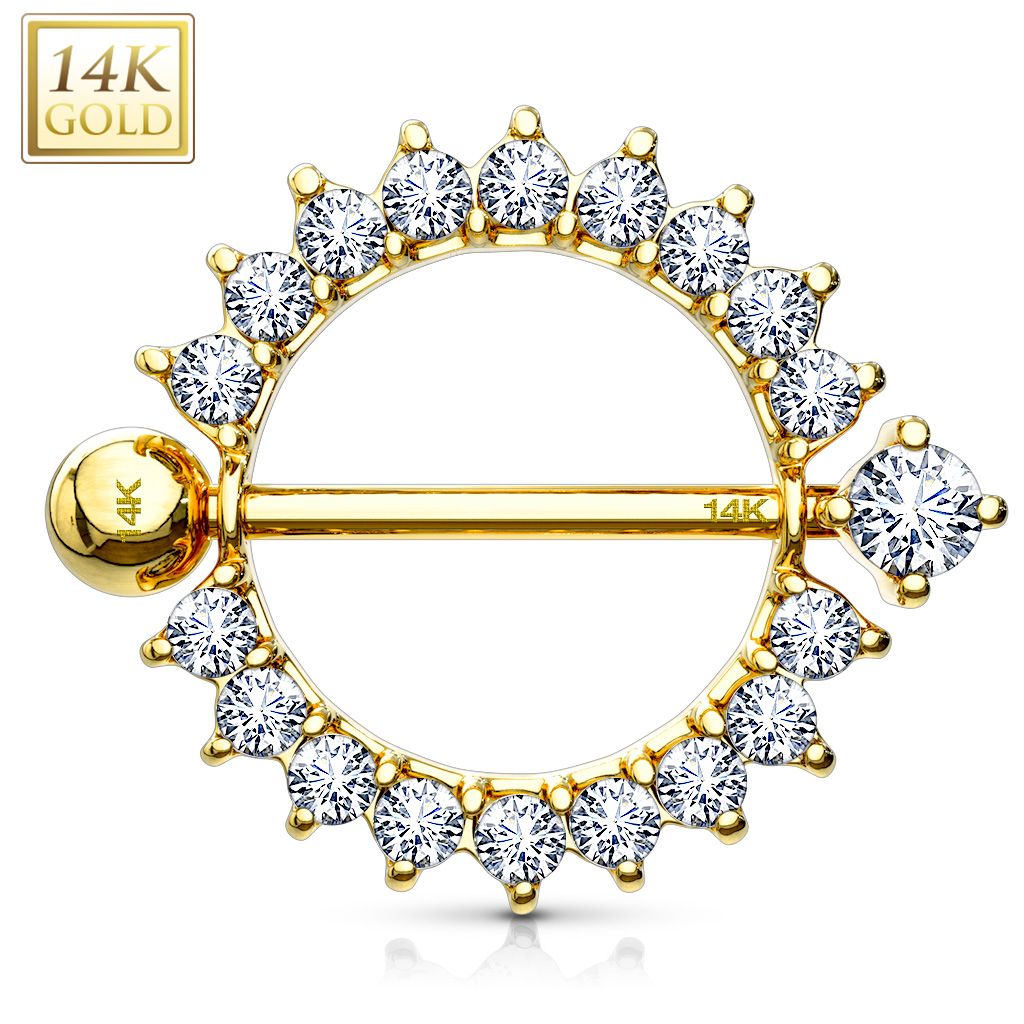 14K Gold Sunburst Multi CZ Nipple Shield