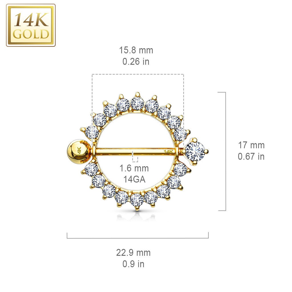 14K Gold Sunburst Multi CZ Nipple Shield