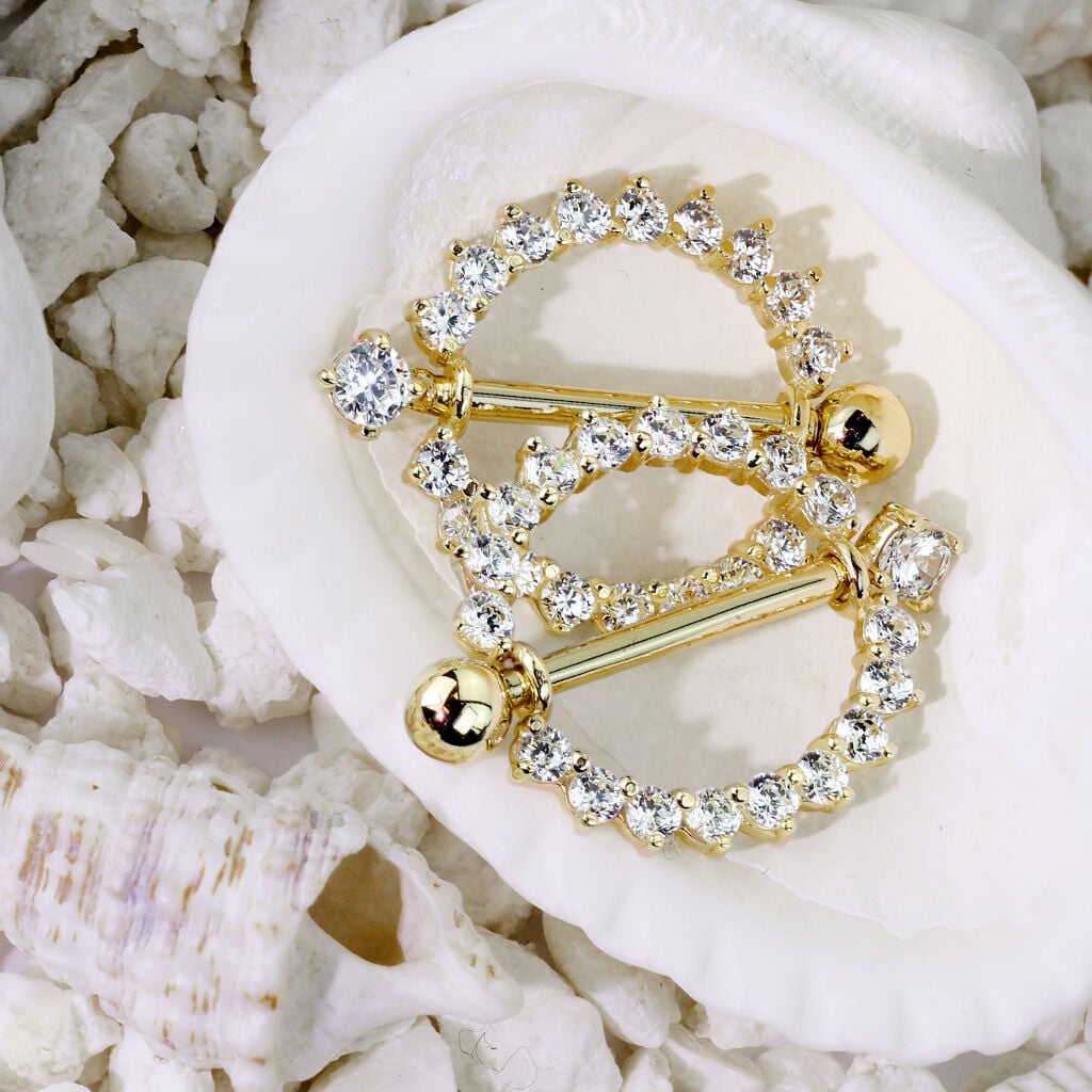 14K Gold Sunburst Multi CZ Nipple Shield