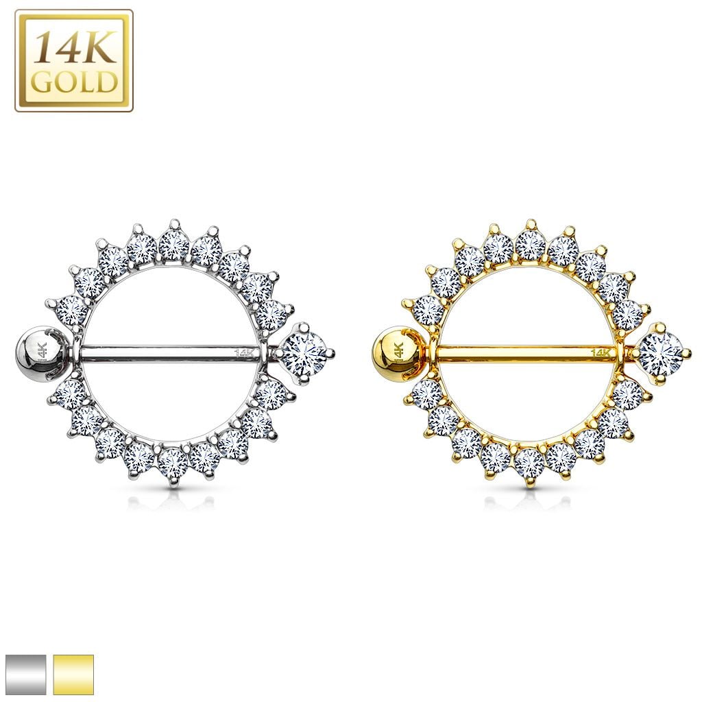 14K Gold Sunburst Multi CZ Nipple Shield