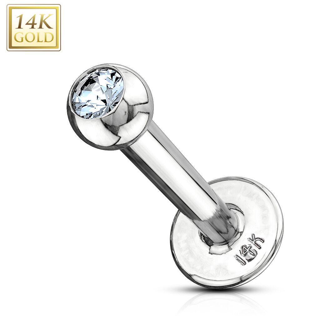 14K Gold Clear CZ Gem Ball Labret / Monroe Stud