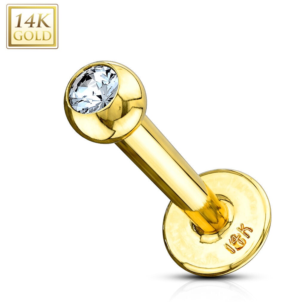 14K Gold Clear CZ Gem Ball Labret / Monroe Stud