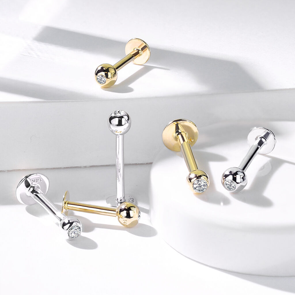 14K Gold Clear CZ Gem Ball Labret / Monroe Stud