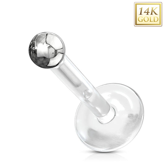 14K Gold Ball Top Labret with Flexible Bioflex Shaft