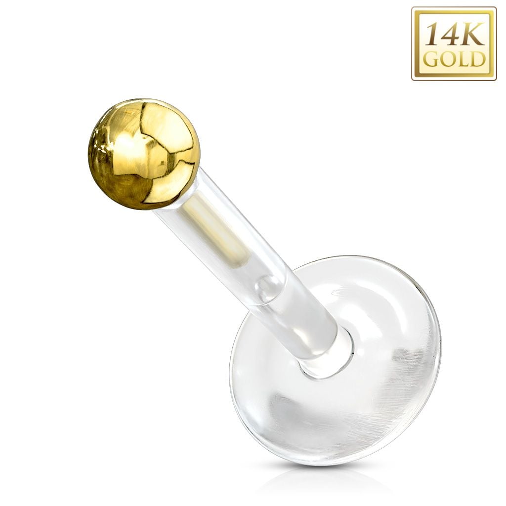 14K Gold Ball Top Labret with Flexible Bioflex Shaft