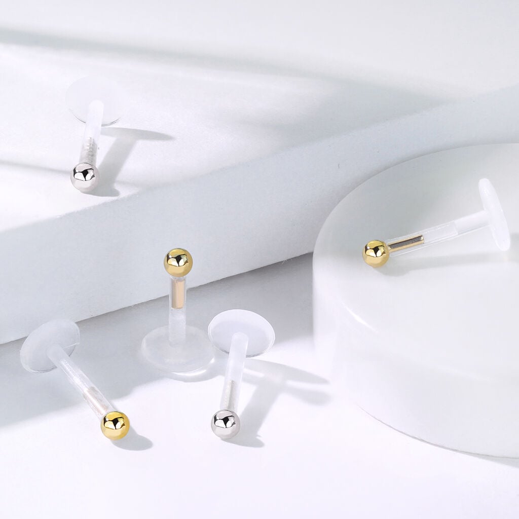 14K Gold Ball Top Labret with Flexible Bioflex Shaft
