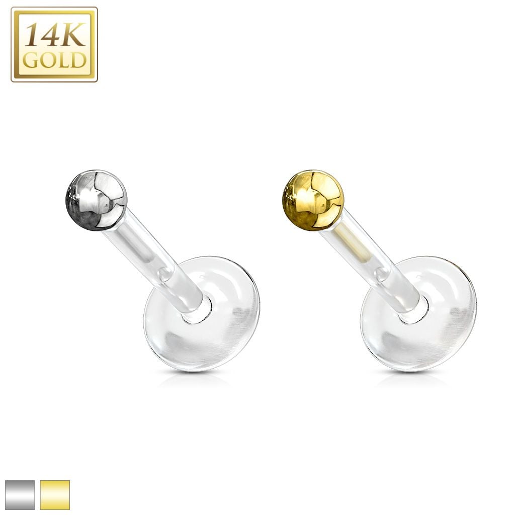 14K Gold Ball Top Labret with Flexible Bioflex Shaft