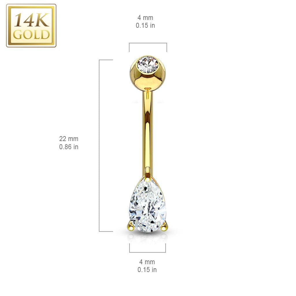 14K Gold Teardrop CZ Prong-Set Belly Ring