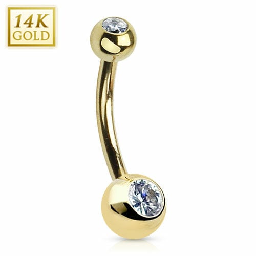 14K Gold Double CZ Navel Ring