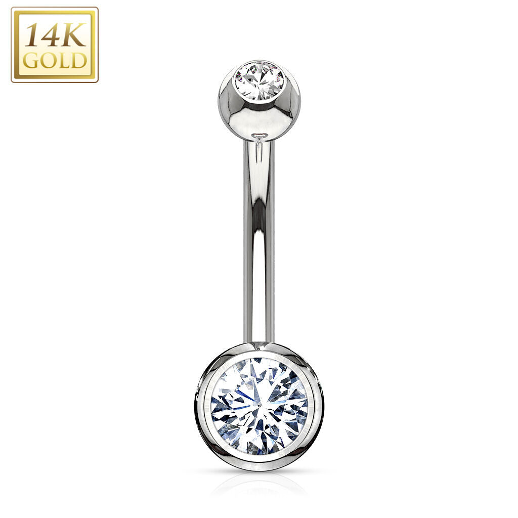 14K Gold Double CZ Navel Ring