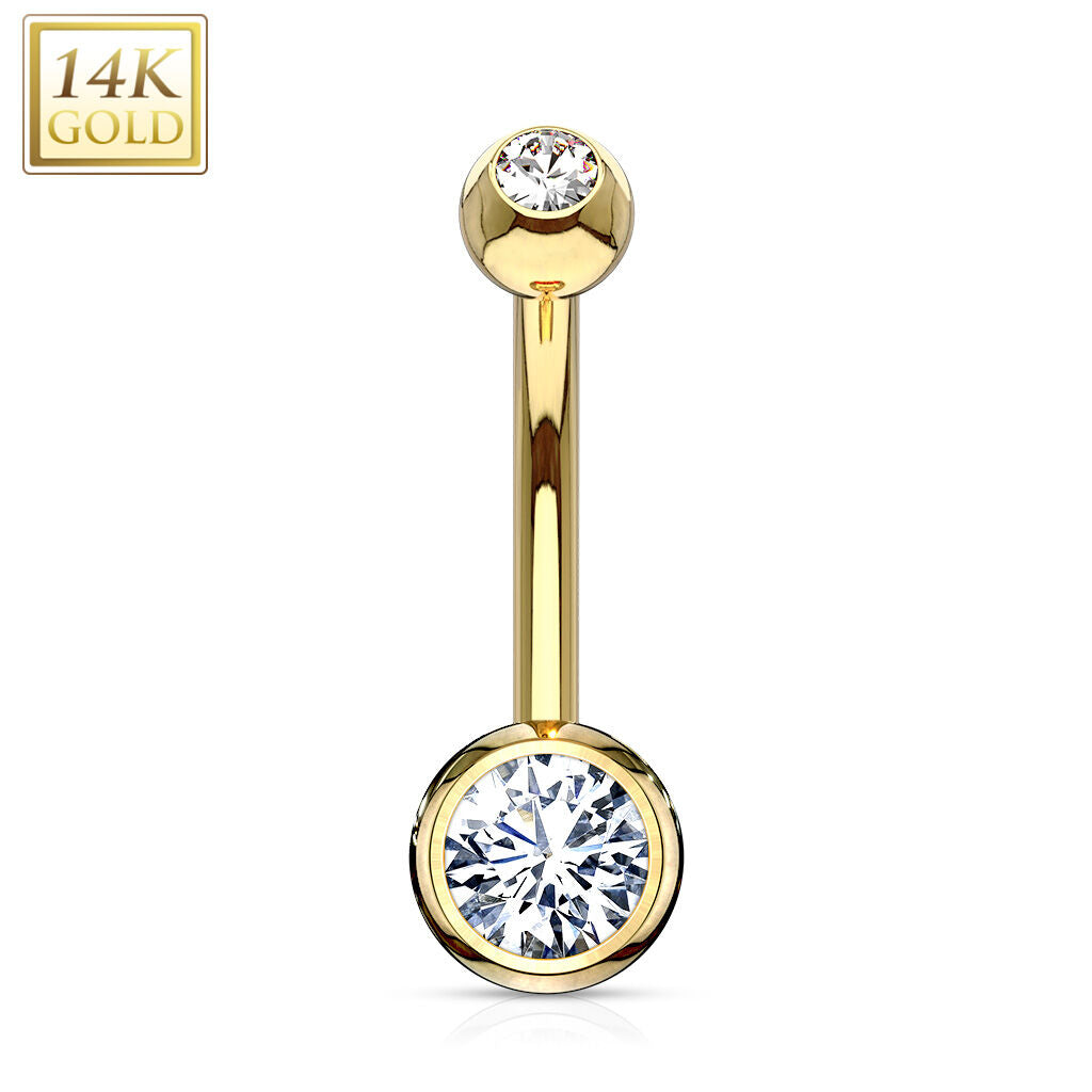 14K Gold Double CZ Navel Ring