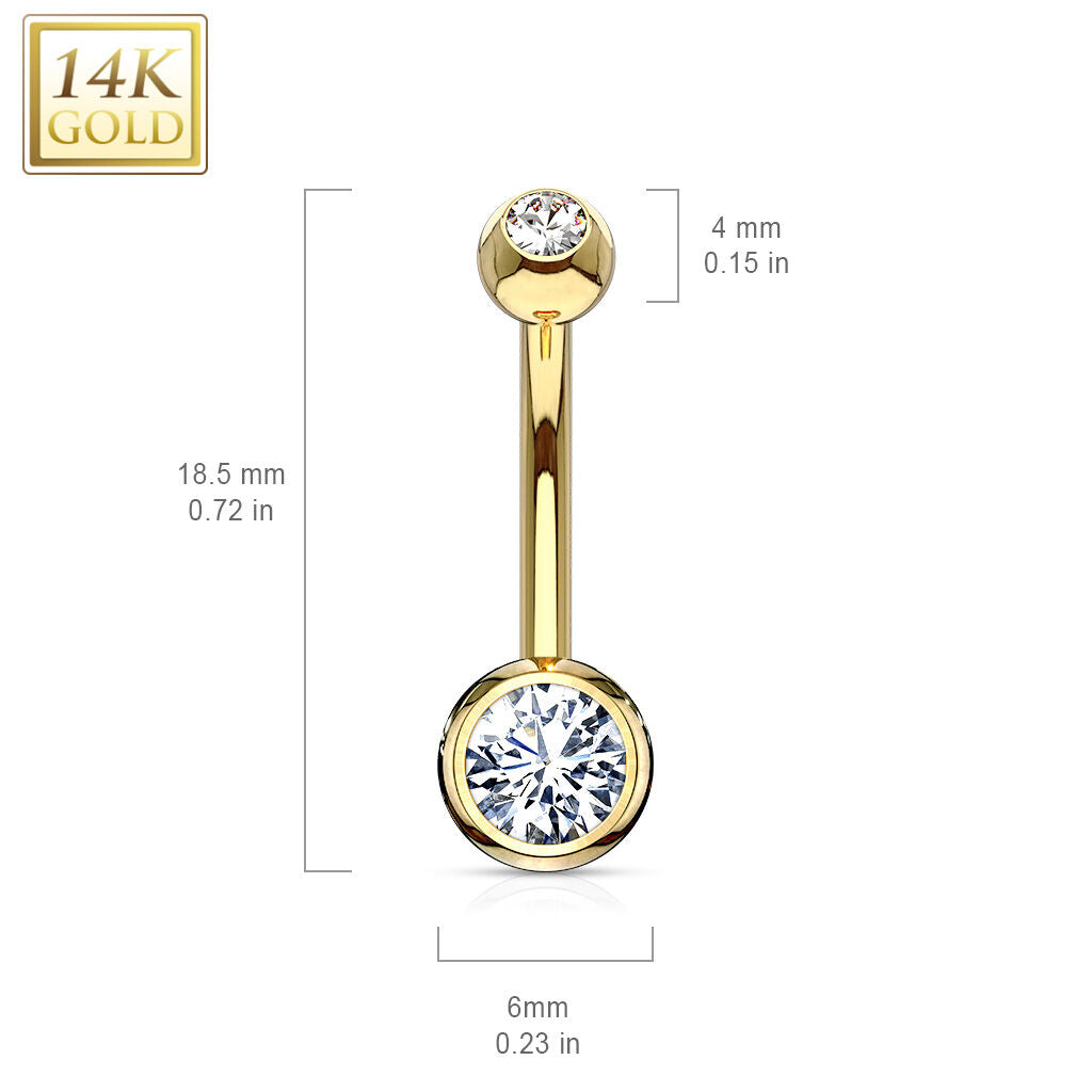 14K Gold Double CZ Navel Ring