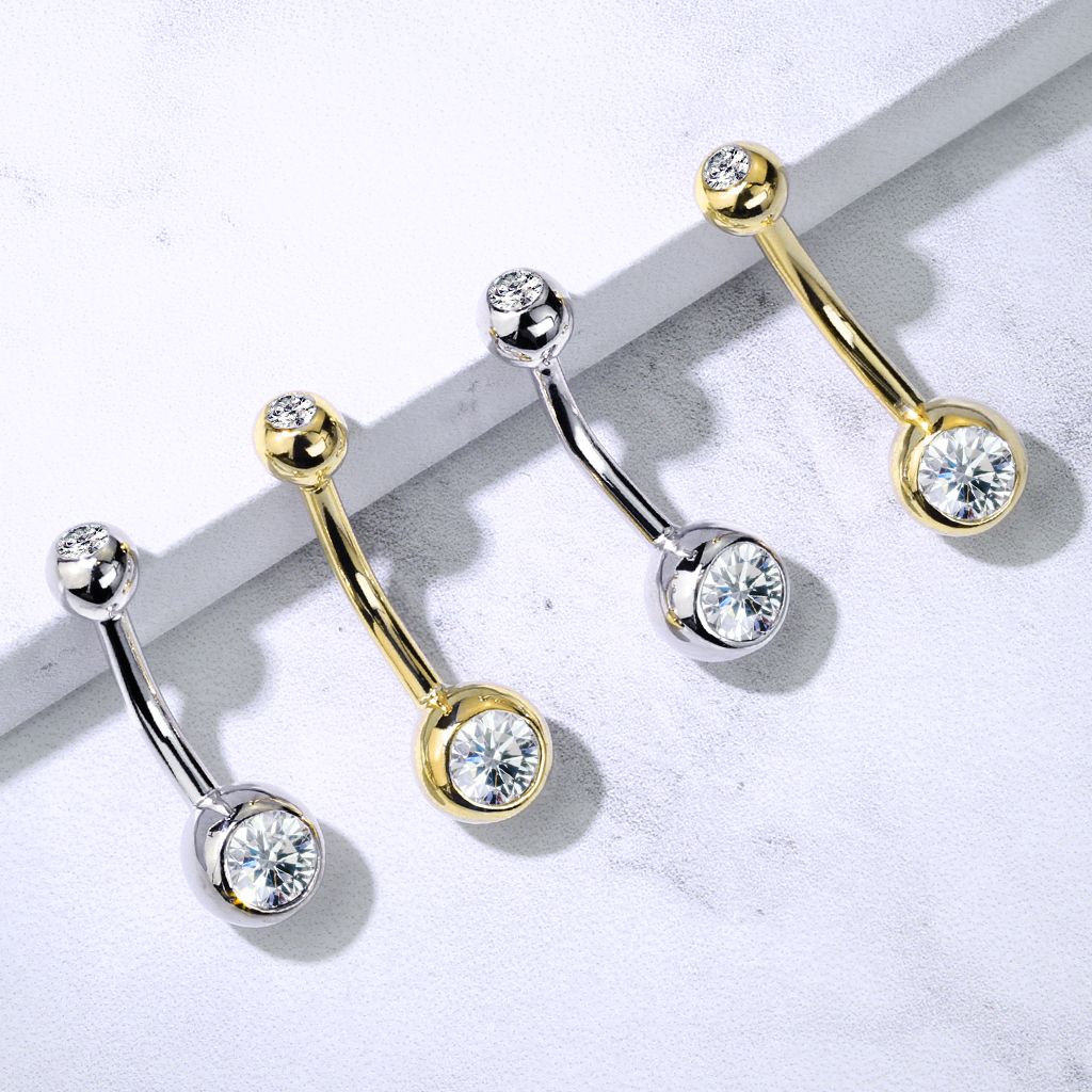 14K Gold Double CZ Navel Ring