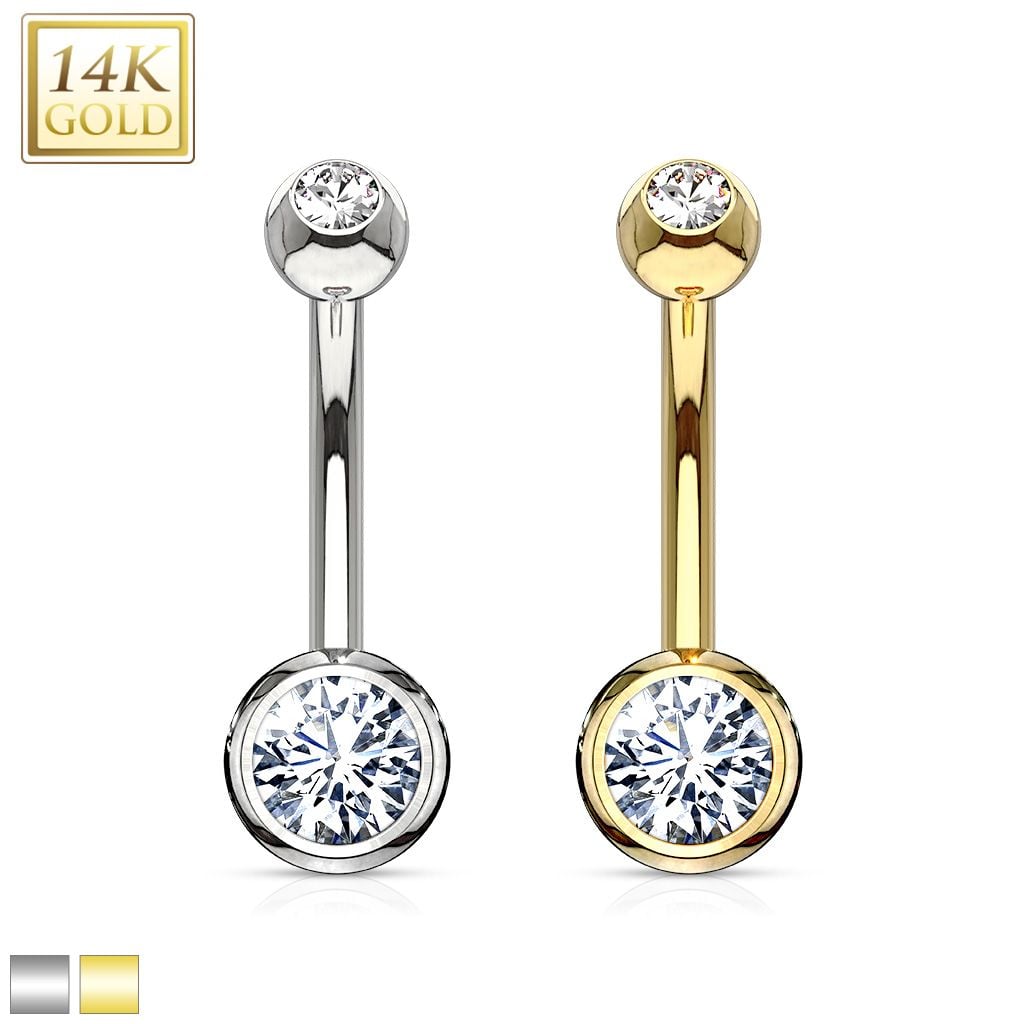 14K Gold Double CZ Navel Ring