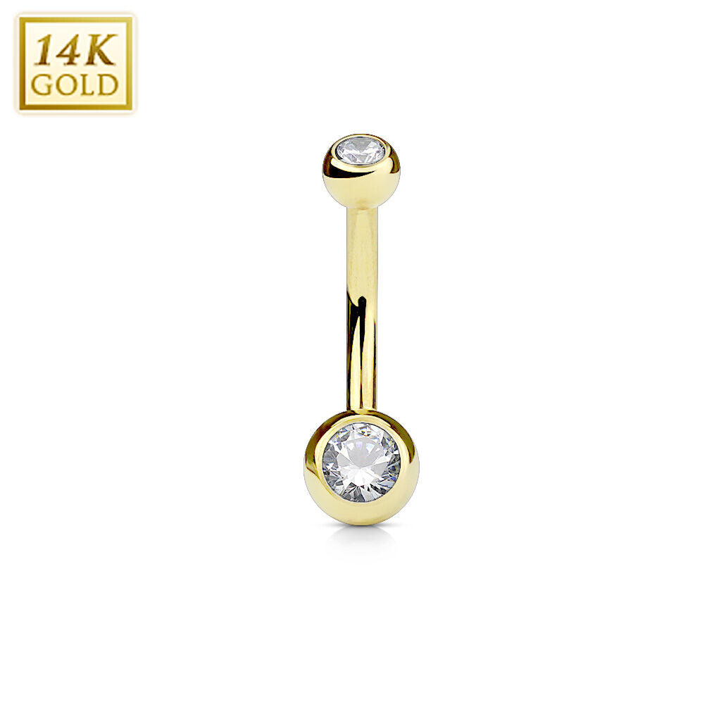14K Gold Double CZ Navel Ring