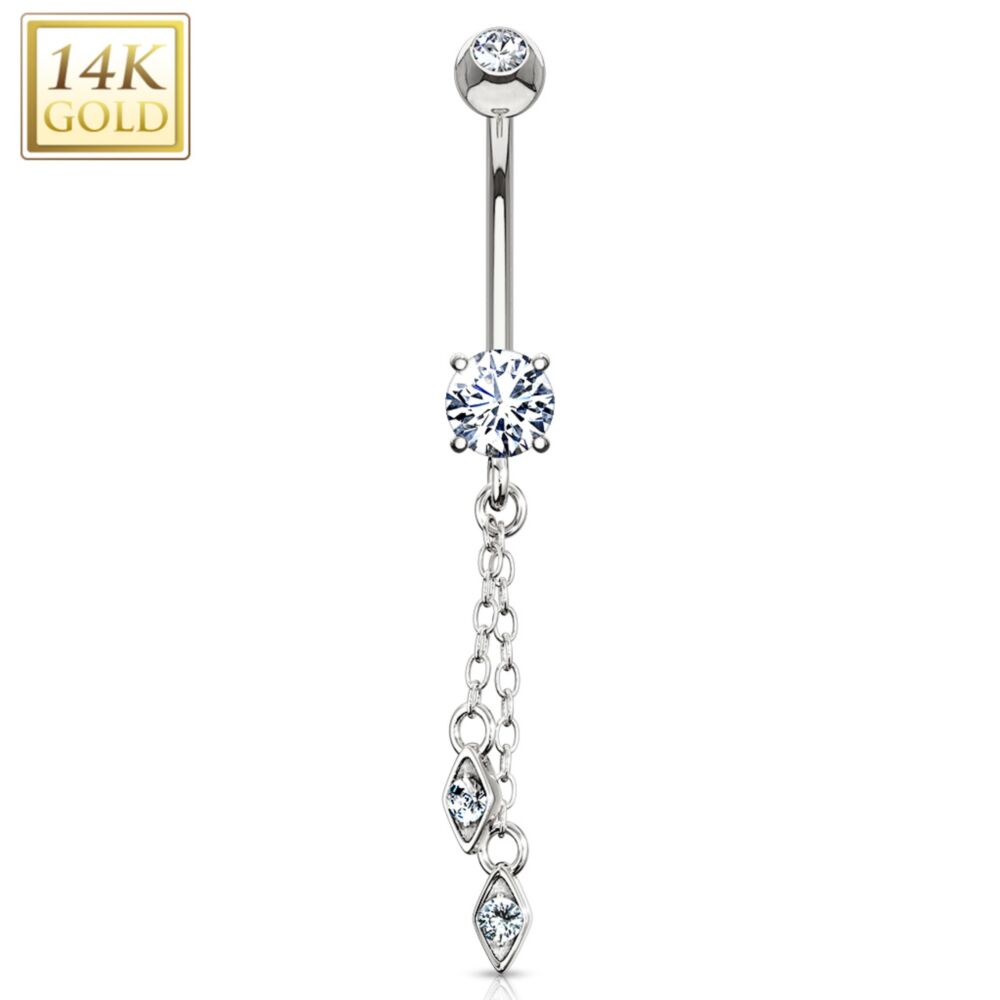 14K Gold Hanging Jeweled CZ Dangle Belly Ring