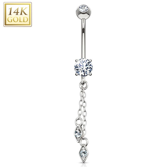 14K Gold Hanging Jeweled CZ Dangle Belly Ring
