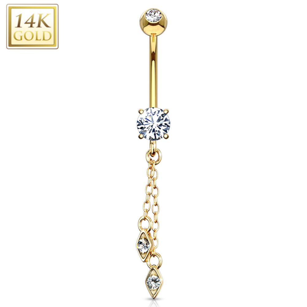 14K Gold Hanging Jeweled CZ Dangle Belly Ring