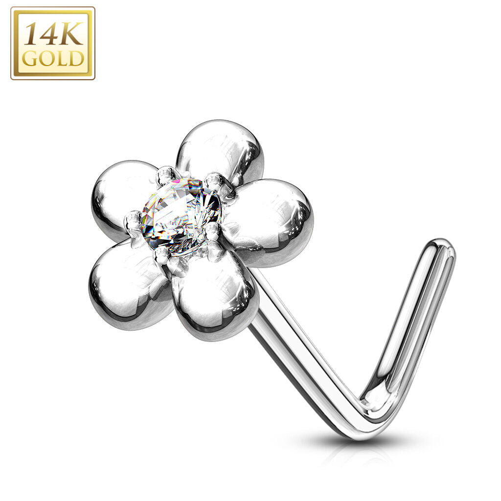 14K Gold Five-Petal Flower L-Bend Nose Ring