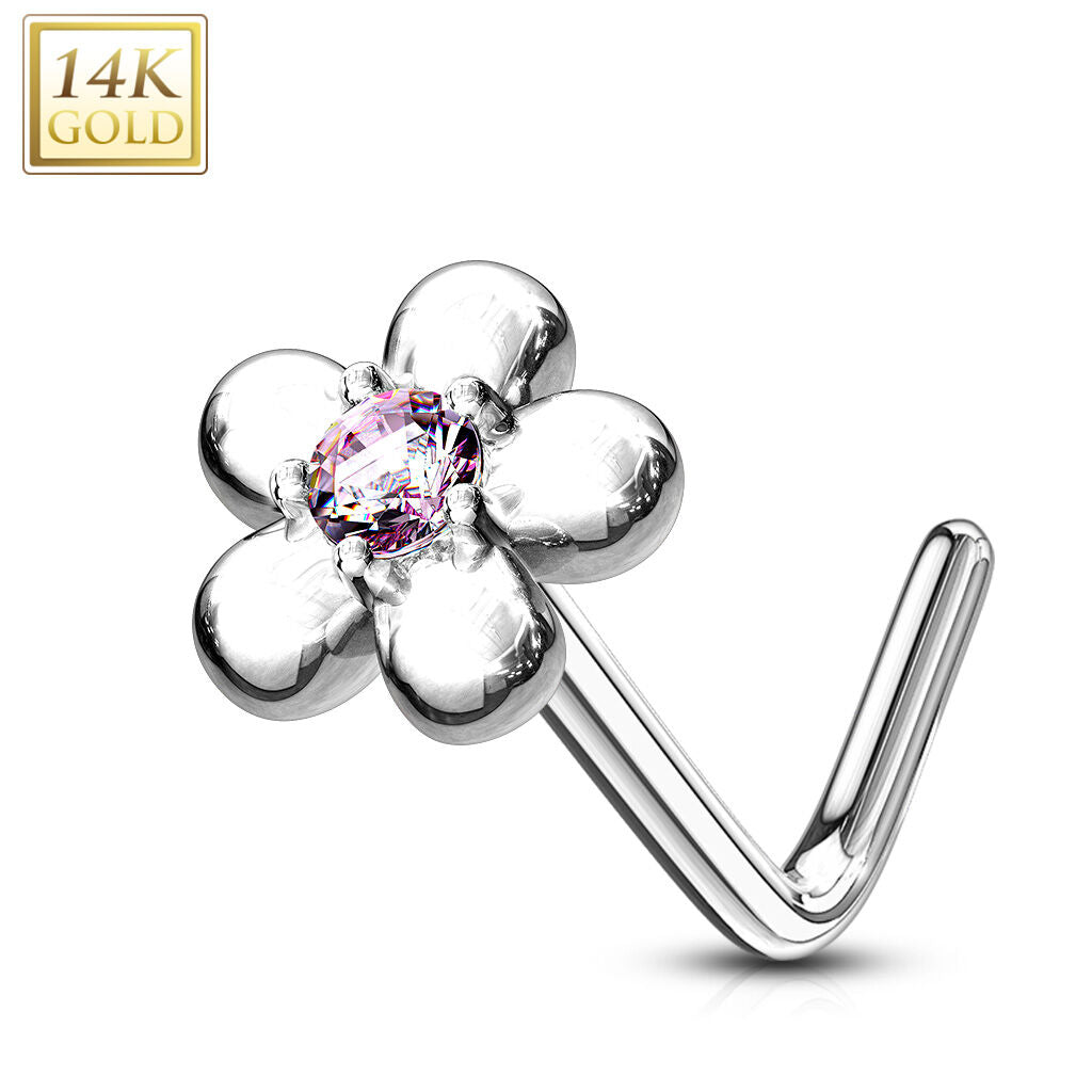 14K Gold Five-Petal Flower L-Bend Nose Ring