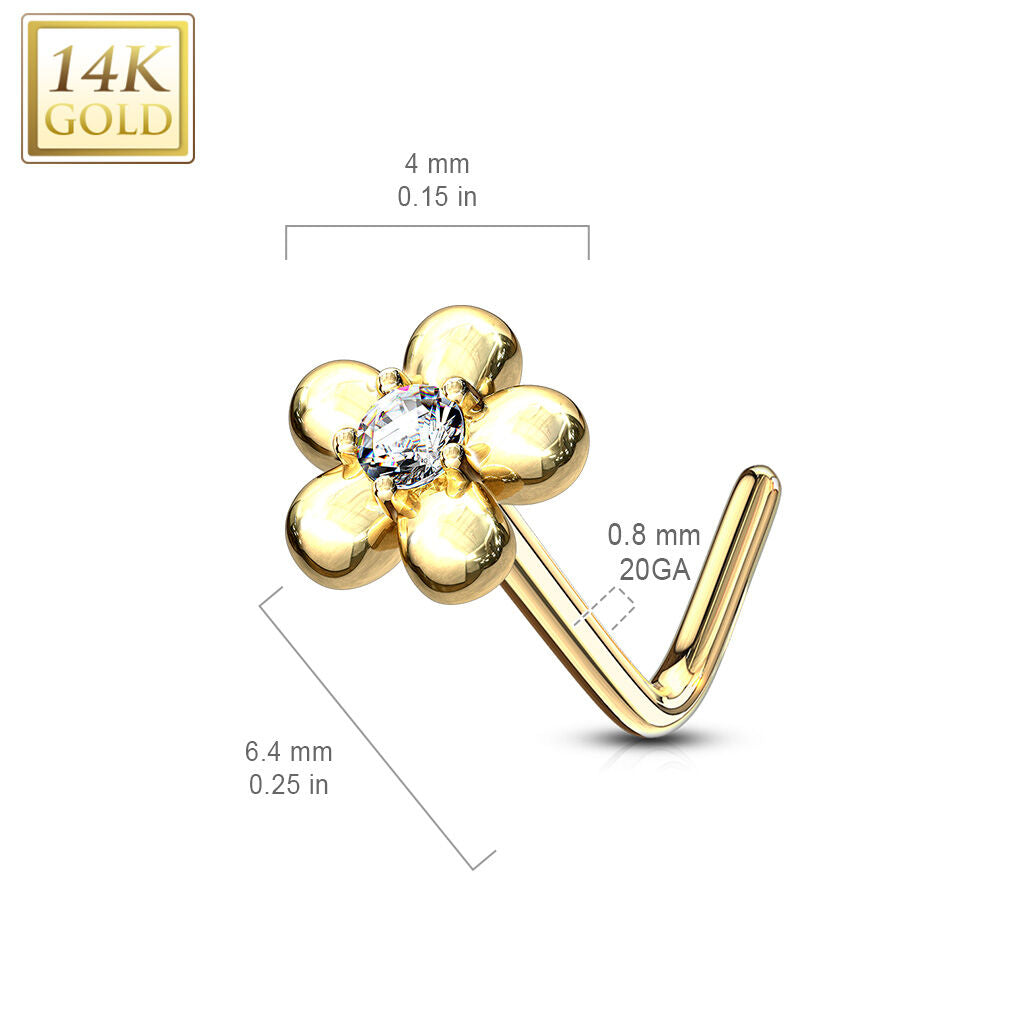 14K Gold Five-Petal Flower L-Bend Nose Ring