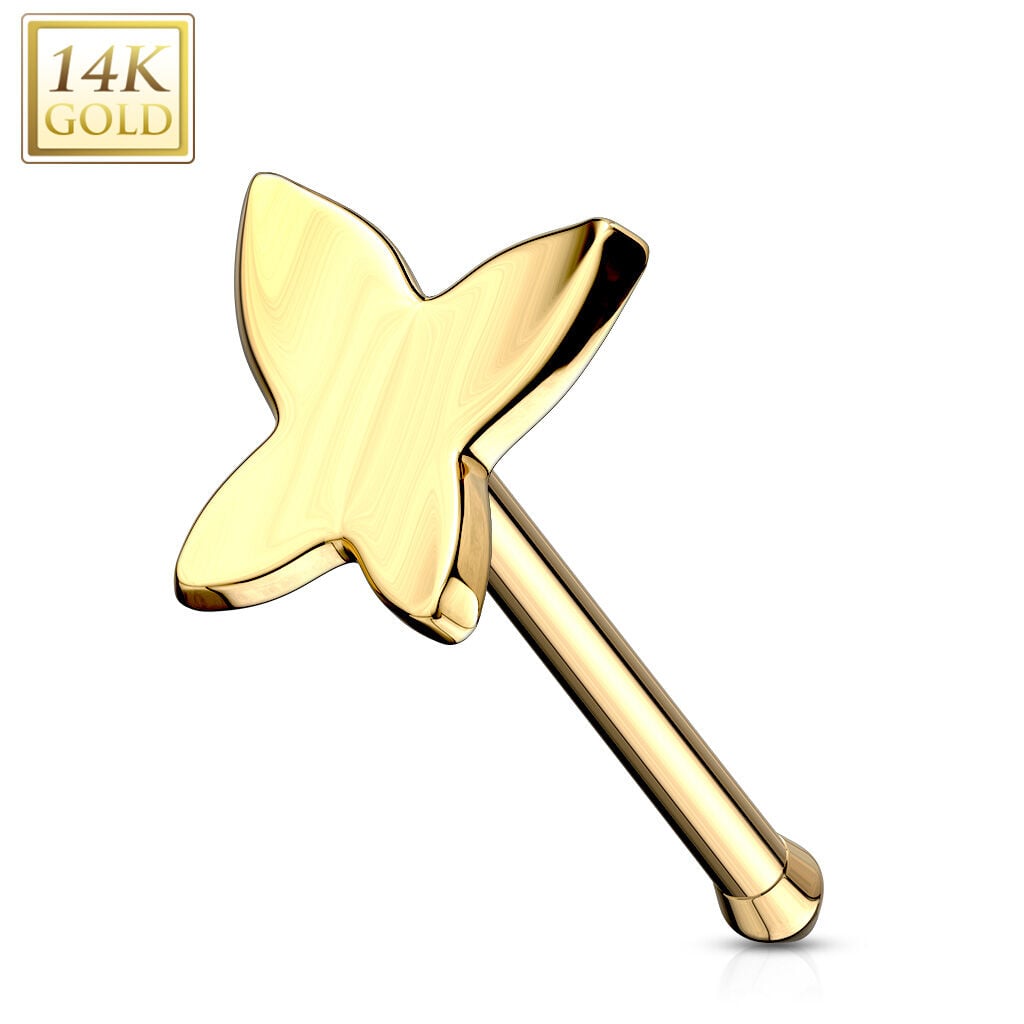 14K Solid Gold Butterfly Nose Stud