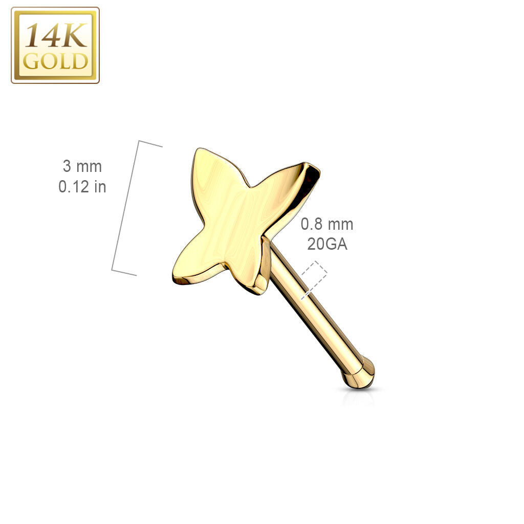 14K Solid Gold Butterfly Nose Stud
