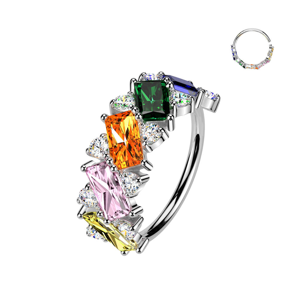 Multicolor Baguette CZ Bendable Nose Hoop