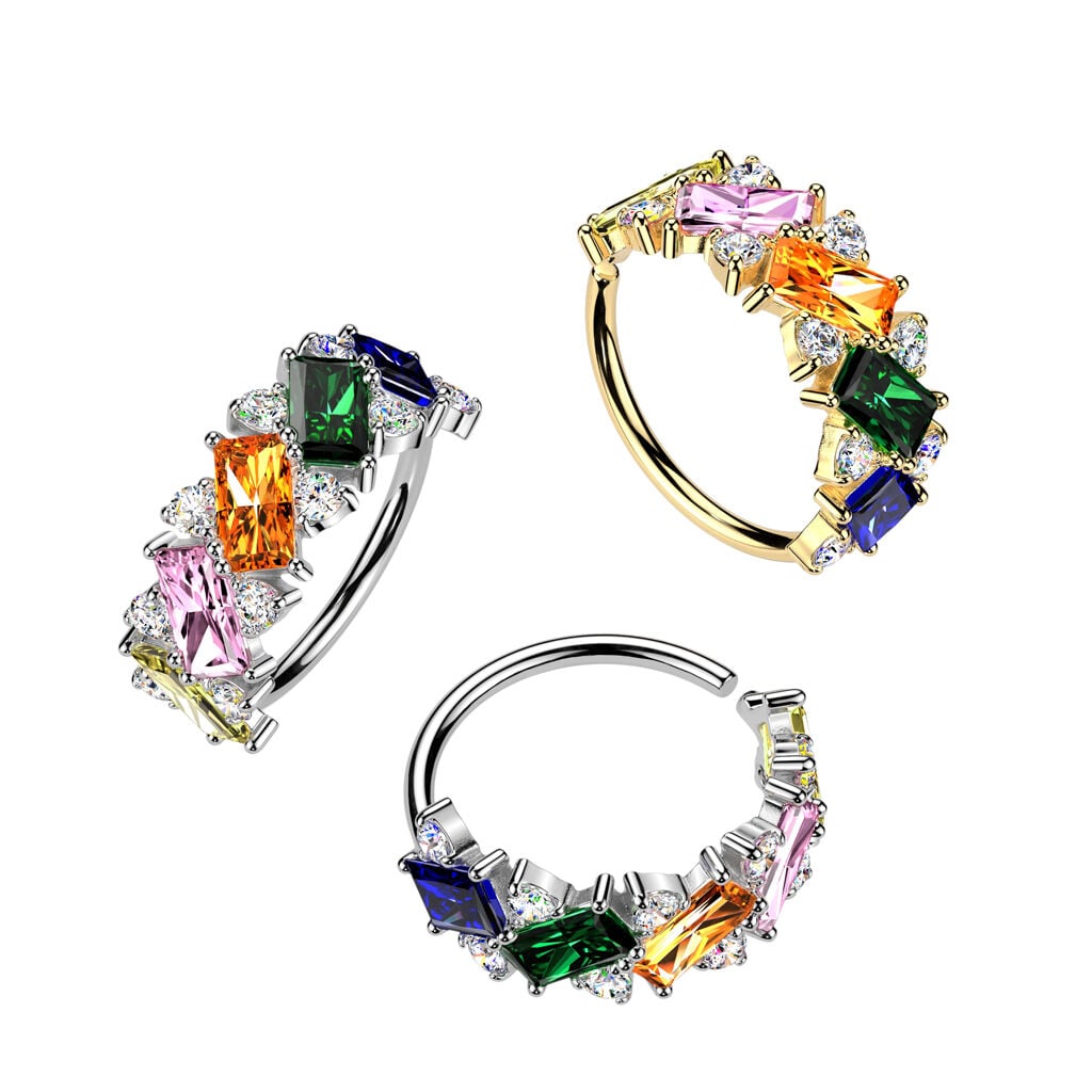 Multicolor Baguette CZ Bendable Nose Hoop