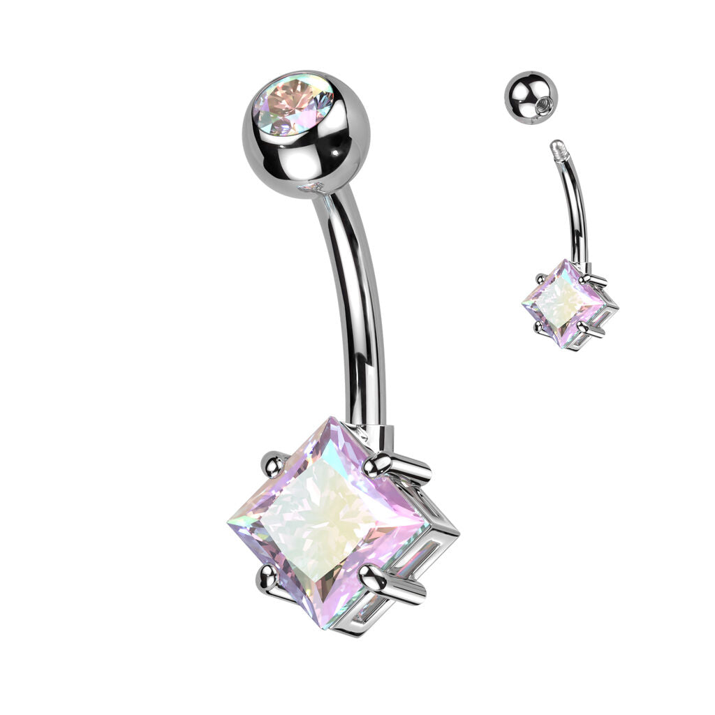 Implant Grade Titanium With Pressed Fit CZ Top and Diamond Brass Prong Set CZ Belly Button Ring