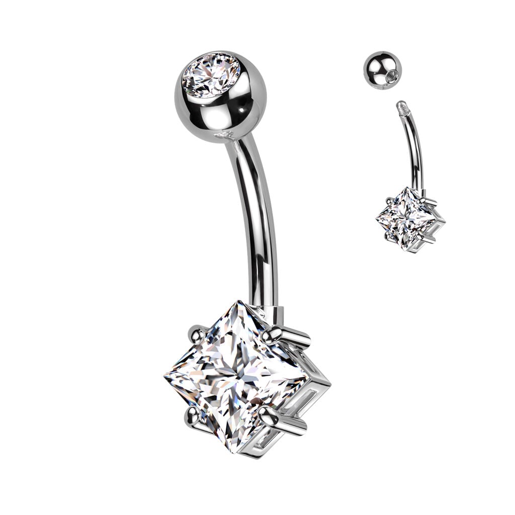 Implant Grade Titanium With Pressed Fit CZ Top and Diamond Brass Prong Set CZ Belly Button Ring