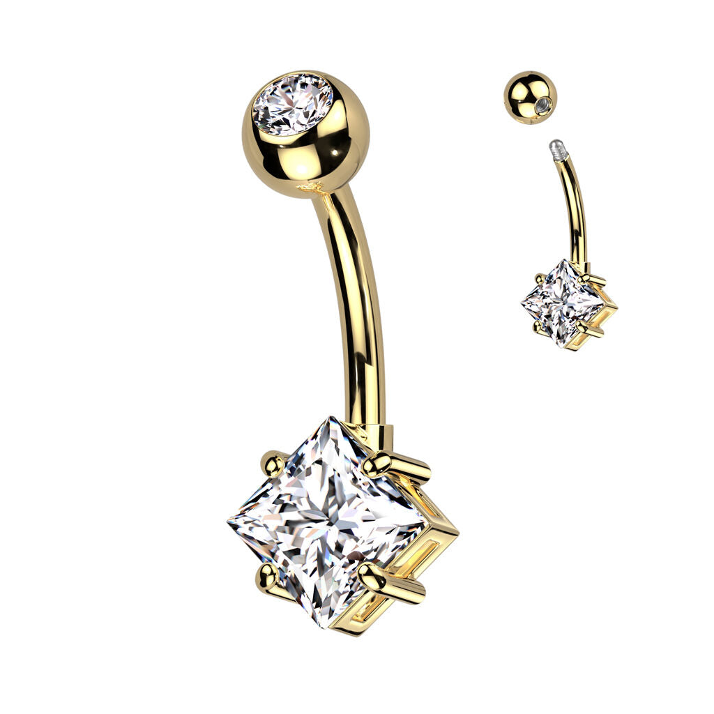 Implant Grade Titanium With Pressed Fit CZ Top and Diamond Brass Prong Set CZ Belly Button Ring