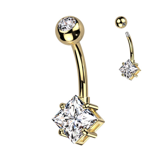 Implant Grade Titanium With Pressed Fit CZ Top and Diamond Brass Prong Set CZ Belly Button Ring