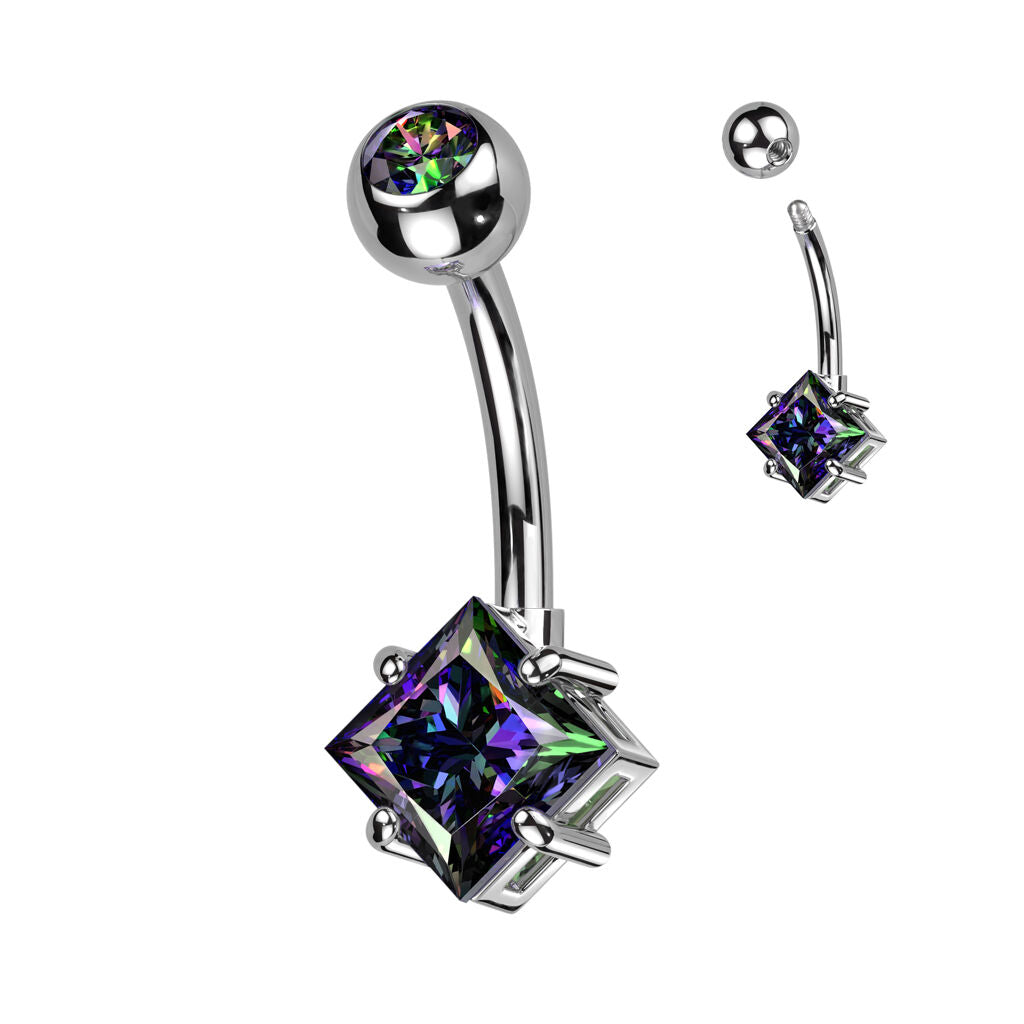Implant Grade Titanium With Pressed Fit CZ Top and Diamond Brass Prong Set CZ Belly Button Ring