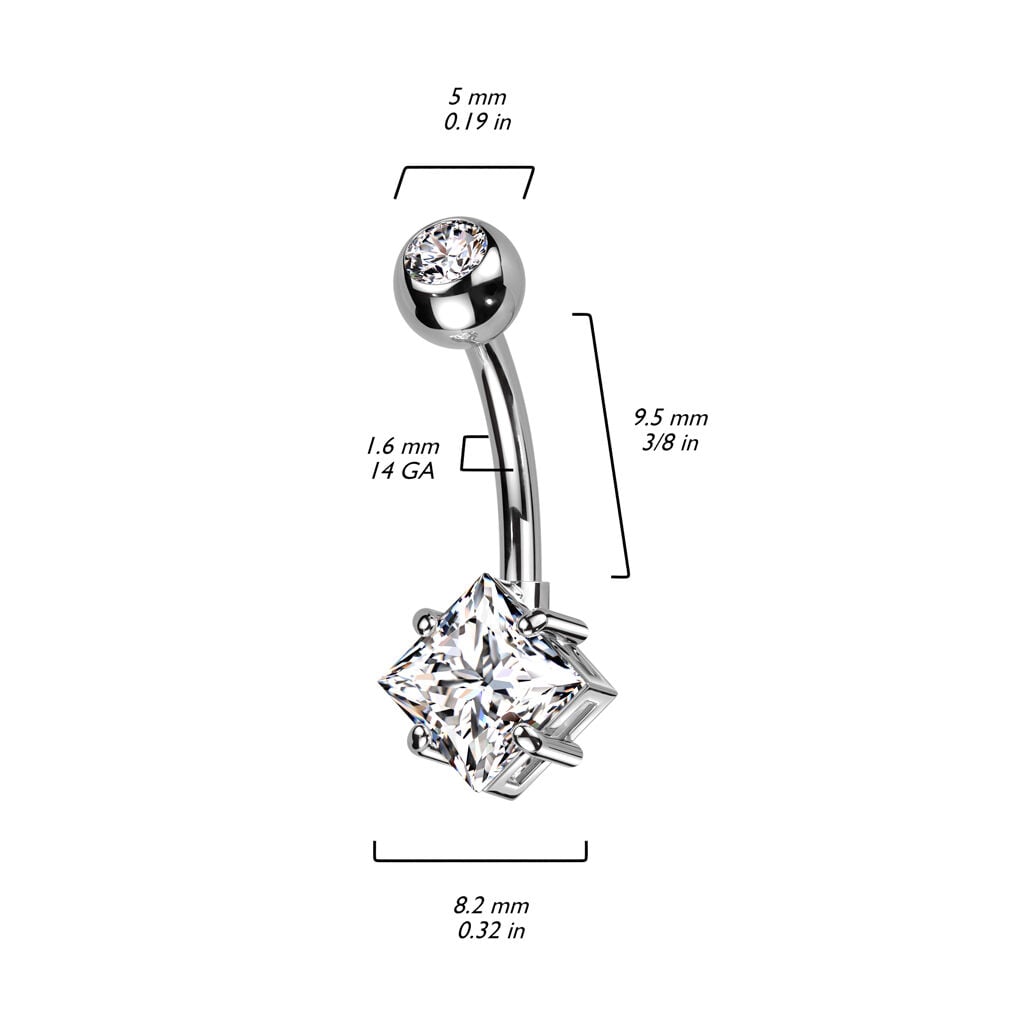 Implant Grade Titanium With Pressed Fit CZ Top and Diamond Brass Prong Set CZ Belly Button Ring